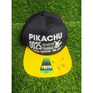 Pokemon Pikachu 0025 Youth Snapback Hat Cap Black Yellow OSFM Pre-Owned